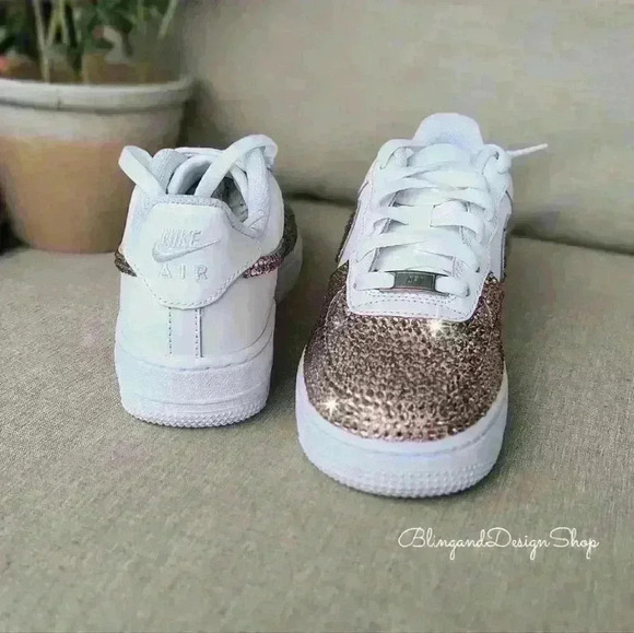 Custom bling Nike Air Force 1 with pink rhinestone crystals Women's Shoes - Picture 7 of 13